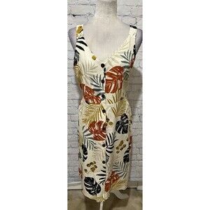 Monteau Los Angeles women's rayon and linen tropical sleeveless Midi dress Large